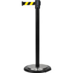 Free-Standing Crowd Control Barrier, Steel, 35" H, Black/Yellow Tape, 7' Tape Length