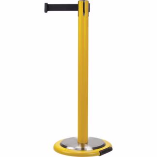 Free-Standing Crowd Control Barrier, Steel, 35" H, Black Tape, 7' Tape Length