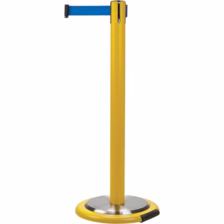 Free-Standing Crowd Control Barrier, Steel, 35" H, Blue Tape, 7' Tape Length