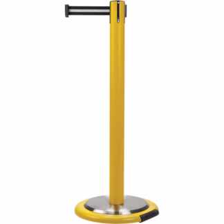 Free-Standing Crowd Control Barrier, Steel, 35" H, Black/White Tape, 7' Tape Length