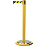 Free-Standing Crowd Control Barrier, Steel, 35" H, Black/Yellow Tape, 7' Tape Length