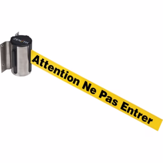 Wall Mount Barrier, Steel, Screw Mount, 7', Yellow Tape