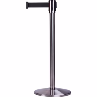 Free-Standing Crowd Control Barrier, Steel, 35" H, Black Tape, 12' Tape Length