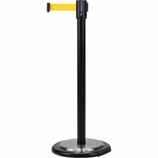 Free-Standing Crowd Control Barrier, Steel, 35" H, Yellow Tape, 12' Tape Length