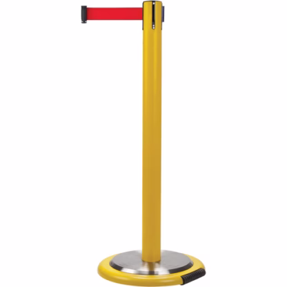Free-Standing Crowd Control Barrier, Steel, 35" H, Red Tape, 12' Tape Length