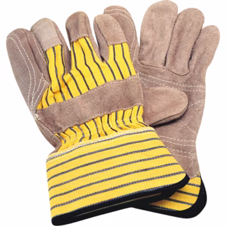 Double-Palm Fitters Gloves, Large, Split Cowhide Palm, Cotton Inner Lining