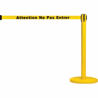 Free-Standing Crowd Control Barrier, Steel, 35" H, Yellow Tape, 7' Tape Length
