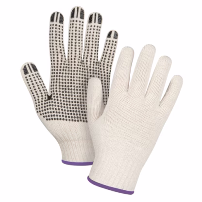Heavyweight Dotted String Knit Gloves, Poly/Cotton, Single Sided, 7 Gauge, X-Small