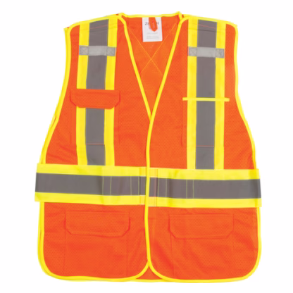 CSA Compliant High Visibility Surveyor Vest, High Visibility Orange, Medium, Polyester, CSA Z96 Class 2 - Level 2