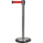 Free-Standing Crowd Control Barrier, Steel, 35" H, Red Tape, 12' Tape Length
