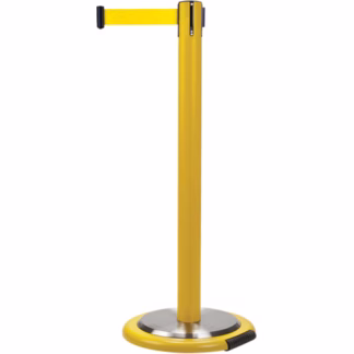 Free-Standing Crowd Control Barrier, Steel, 35" H, Yellow Tape, 12' Tape Length