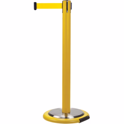 Free-Standing Crowd Control Barrier, Steel, 35" H, Yellow Tape, 7' Tape Length