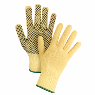 Dotted Seamless String Knit Gloves, Size Medium/8, 7 Gauge, PVC Coated, Kevlar Shell, ASTM ANSI Level A2/EN 388 Level 3