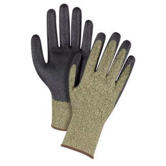 Black & Yellow Seamless Stretch Cut-Resistant Gloves, Size Large/9, 13 Gauge, Foam Nitrile Coated, Aramid Shell, ASTM ANSI Level A6