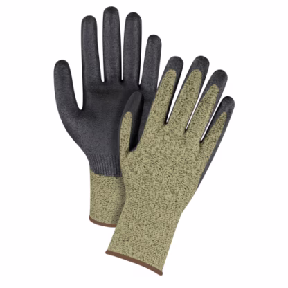 Black & Yellow Seamless Stretch Cut-Resistant Gloves, Size Large/9, 13 Gauge, Foam Nitrile Coated, Aramid Shell, ASTM ANSI Level A6