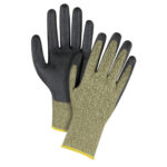 Black & Yellow Seamless Stretch Cut-Resistant Gloves, Size 2X-Large/11, 13 Gauge, Foam Nitrile Coated, Aramid Shell, ASTM ANSI Level A6