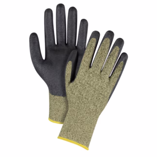 Black & Yellow Seamless Stretch Cut-Resistant Gloves, Size 2X-Large/11, 13 Gauge, Foam Nitrile Coated, Aramid Shell, ASTM ANSI Level A6