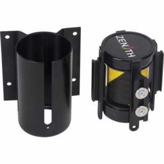 Wall Mount Barrier with Magnetic Tape, Steel, Screw Mount, 7', Black and Yellow Tape