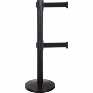 Dual Belt Crowd Control Barrier, Steel, 35" H, Black Tape, 7' Tape Length