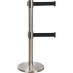 Dual Belt Crowd Control Barrier, Steel, 35" H, Black Tape, 7' Tape Length