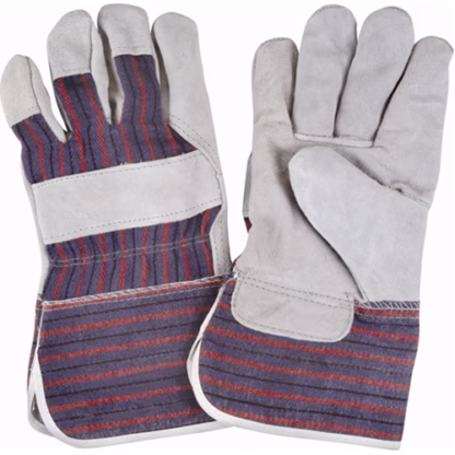 Rugged Fitters Gloves, Large, Split Cowhide Palm, Cotton Inner Lining