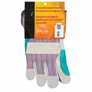 Double-Palm Fitters Gloves, Large, Split Cowhide Palm, Cotton Inner Lining
