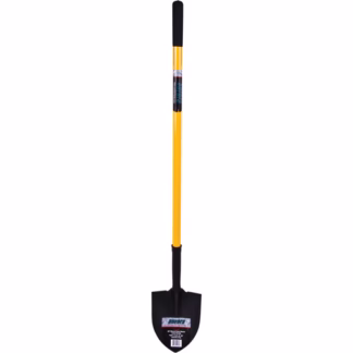 Round Point Shovel, Tempered Steel Blade, Fiberglass, Straight Handle