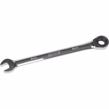 Metric Ratcheting Combination Wrench, 12 Point, 9 mm, Chrome Finish