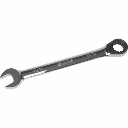 SAE Ratcheting Combination Wrench, 12 Point, 11/16", Chrome Finish