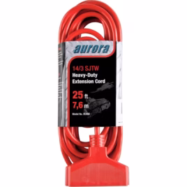 Vinyl Extension Cord, Outdoor, SJTW, 14/3 AWG, 15 A, 3 Outlet(s), 25′
