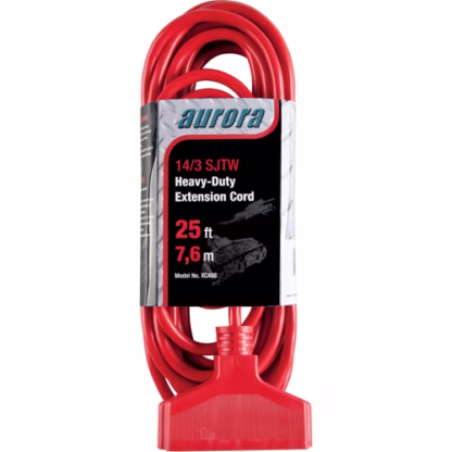 Vinyl Extension Cord, Outdoor, SJTW, 14/3 AWG, 15 A, 3 Outlet(s), 25'