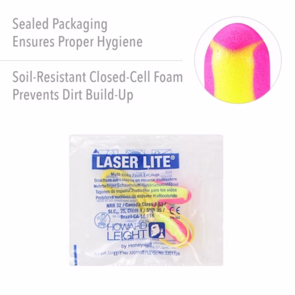 Howard Leight Laser Lite Multi-Colour Foam Earplugs, Pair - Polybag, Corded 100 pairs - Image 5