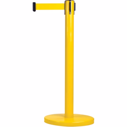 Free-Standing Crowd Control Barrier, Steel, 35" H, Yellow Tape, 7' Tape Length