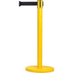 Free-Standing Crowd Control Barrier, Steel, 35" H, Black Tape, 7' Tape Length