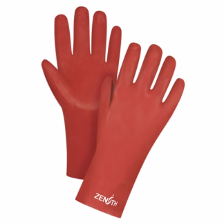 Red Smooth-Finish Chemical-Resistant Gloves, Size 9, 12" L, PVC, Interlock Inner Lining, 47-mil