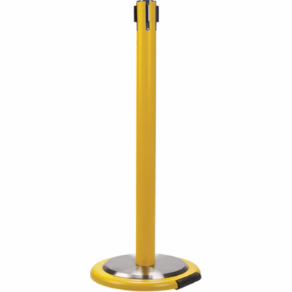 Free-Standing Crowd Control Barrier Receiver Post With Wheels, 35" High, Yellow