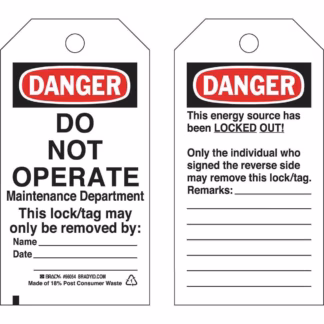 Pack of 25 Lockout Tags, Cardstock, 3" W x 5-3/4" H, English