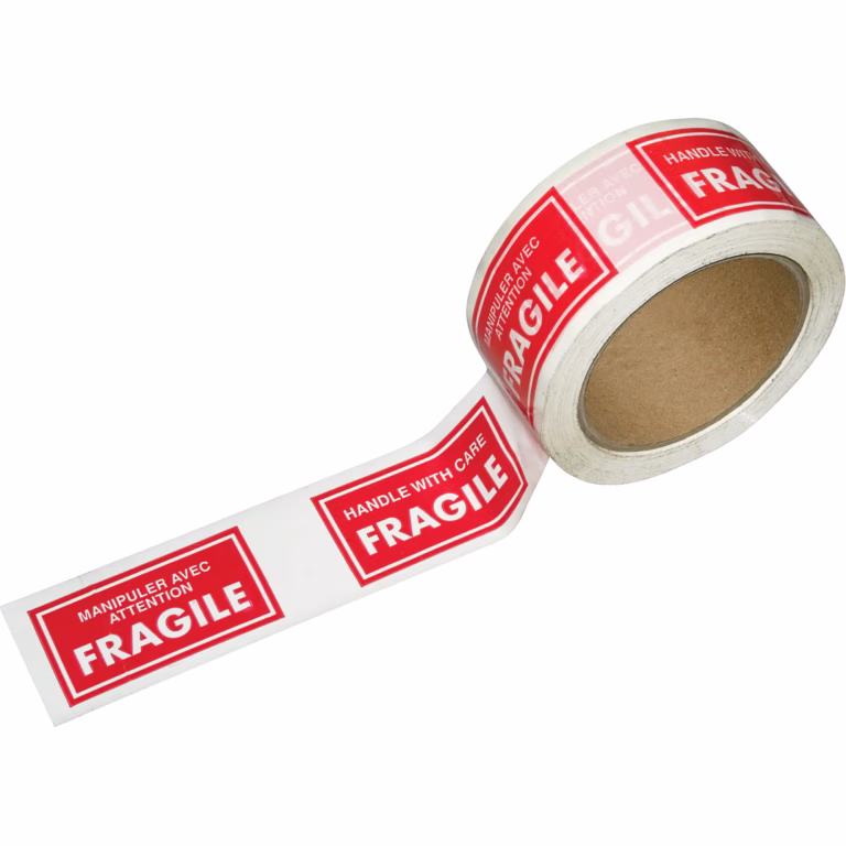 FRAGILE Pre-Printed Packing Tape, 1-7/8" W x 66 Meters White on Red - Image 2