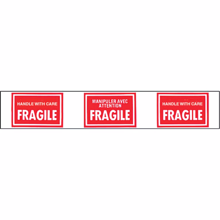 FRAGILE Pre-Printed Packing Tape, 1-7/8" W x 66 Meters White on Red