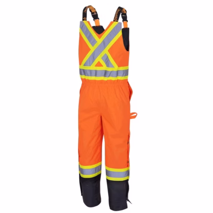 Waterproof Quilted Bib Pants, Polyester, Black/High Visibility Orange - Image 2