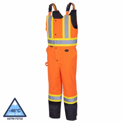 Waterproof Quilted Bib Pants, Polyester, Black/High Visibility Orange