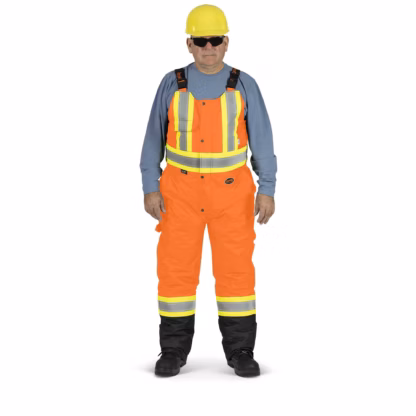 Waterproof Quilted Bib Pants, Polyester, Black/High Visibility Orange - Image 5