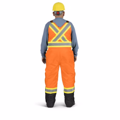 Waterproof Quilted Bib Pants, Polyester, Black/High Visibility Orange - Image 3