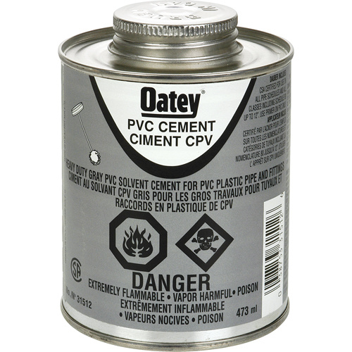 Oatey 31512 PVC Heavy-Duty Cement PVC Heavy-Duty Cement, 473 ml, Brush-Top Can, Grey - Can
