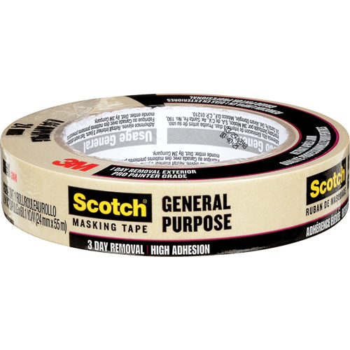 3M 2020-24AP Scotch General Purpose Masking Tape 2020, 24 mm (1") x 55 m (180'), Tan-(Roll)