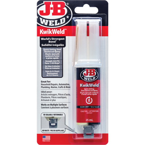 J-B Weld 50176CAN KwikWeld Adhesive KwikWeld Adhesive, 25 ml, Syringe, Two-Part, Grey - Each