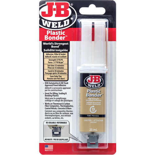 J-B Weld 50133CAN Plastic Bonder Adhesive Plastic Bonder Adhesive, 25 ml, Syringe, Two-Part, Tan - Each
