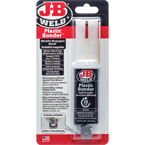 J-B Weld 50139CAN Plastic Bonder Adhesive Plastic Bonder Adhesive, 25 ml, Syringe, Two-Part, Black - Each