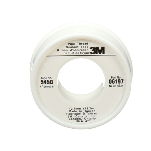 3M 6197 Scotch Thread Sealant Tape, 480" L x 1/2" W, White-(Roll)