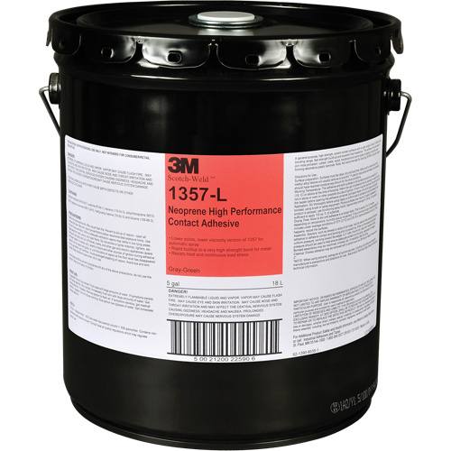 3M 1357L-5GAL-GRY Neoprene High-Performance Contact Adhesive Neoprene High-Performance Contact Adhesive, Drum, 5 gal., Green - Pail